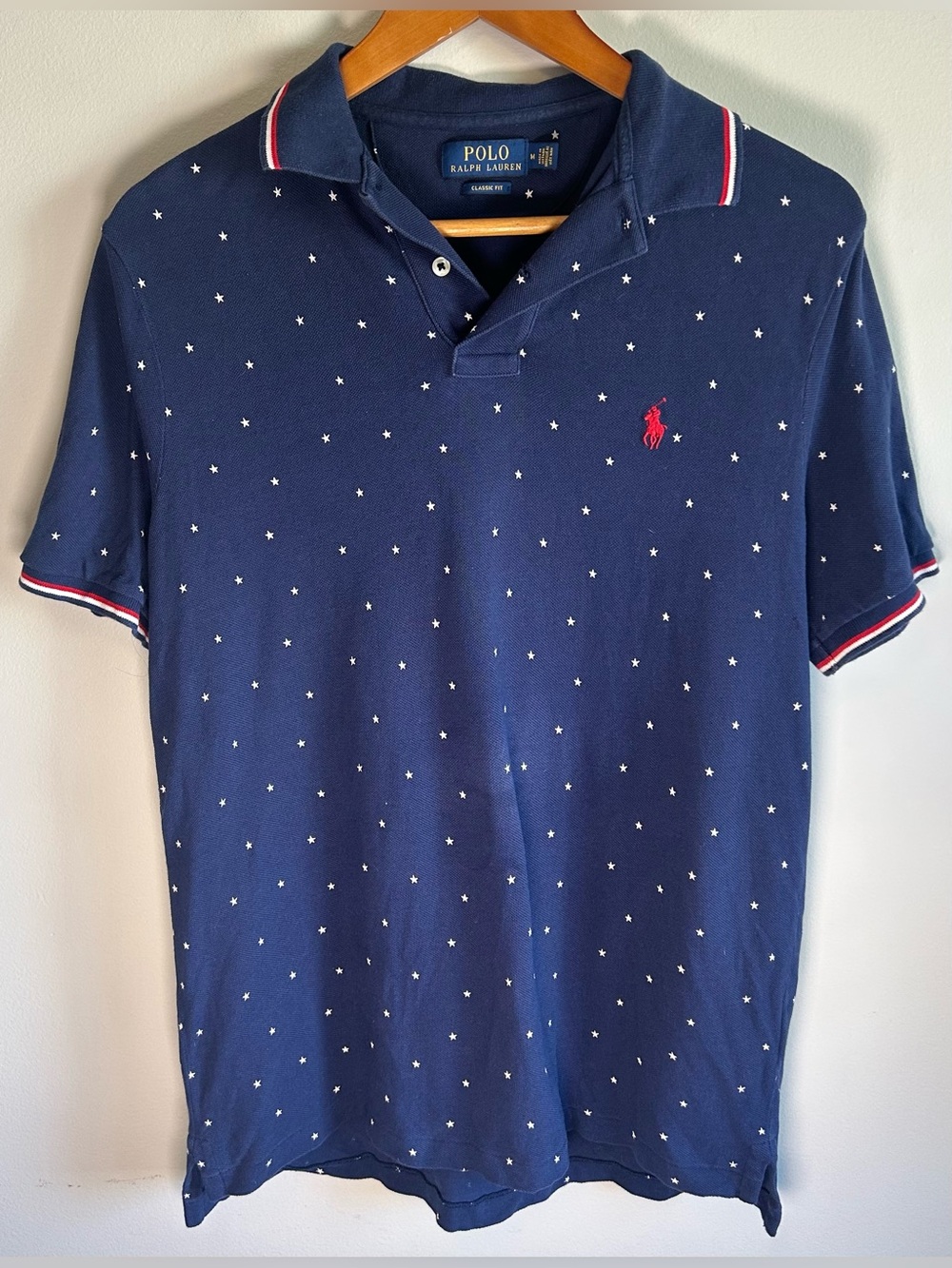 Polo Ralph Lauren Men’s Polo Shirt Size M Stars AOP USA Theme Navy Blue Red